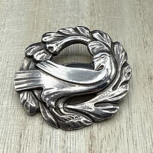 Vintage Brooch Sterling Silver Peace Dove Bird Laurel Leaf Wreath 1.75 inch